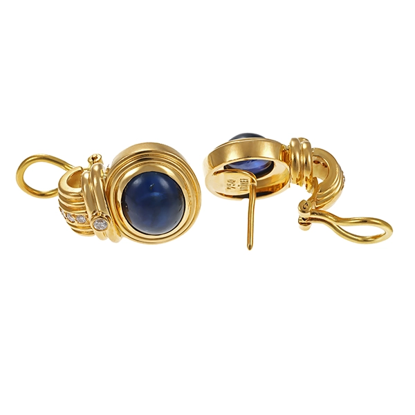 Clip-Stecker, 18K, Gelbgold, Saphire, Brillanten