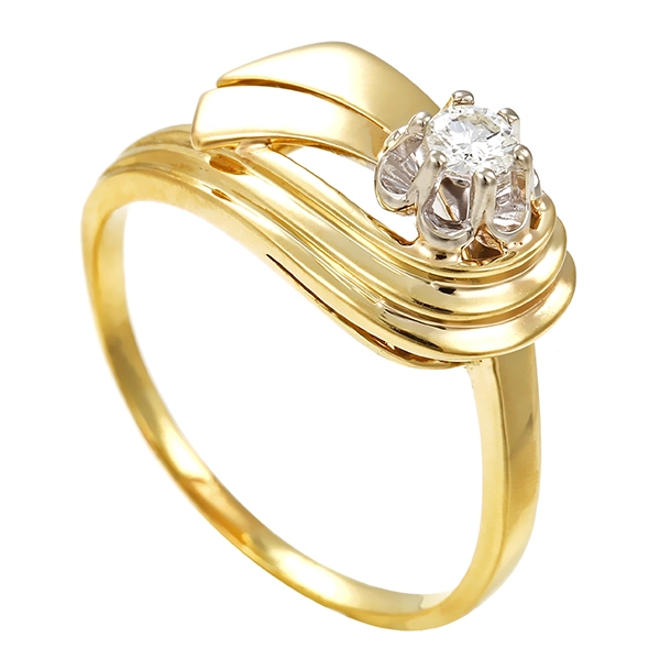 Diamantring, 14K, Gelb-/Weißgold, Brillant 0,14 ct