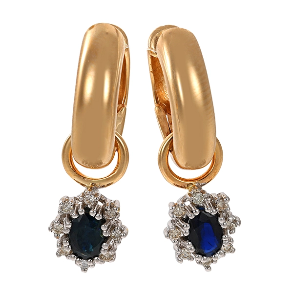 Creolen, 14K, Gelb-/Weißgold, Brillanten, Saphire