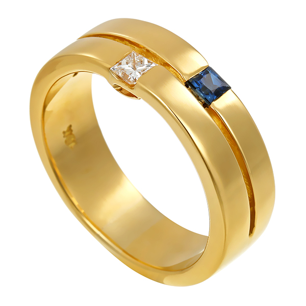 Ring, 18K, Gelbgold, Saphir, Diamant