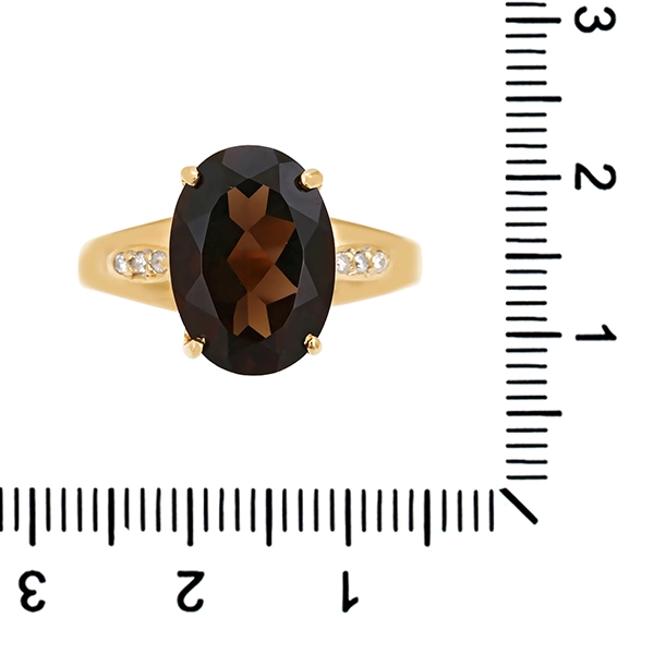 Ring, 14K, Gelbgold, Rauchquarz, Brillanten