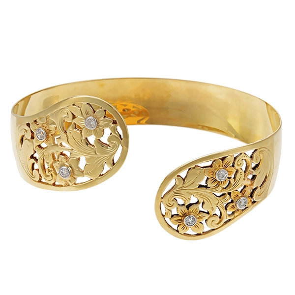 Armreif, 14K, Geldbgold, Diamanten