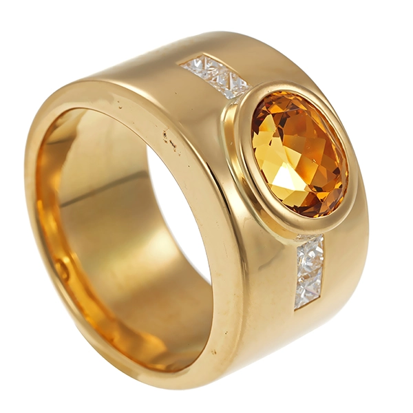 Ring, 18K, Gelbgold, Citrin, Diamanten