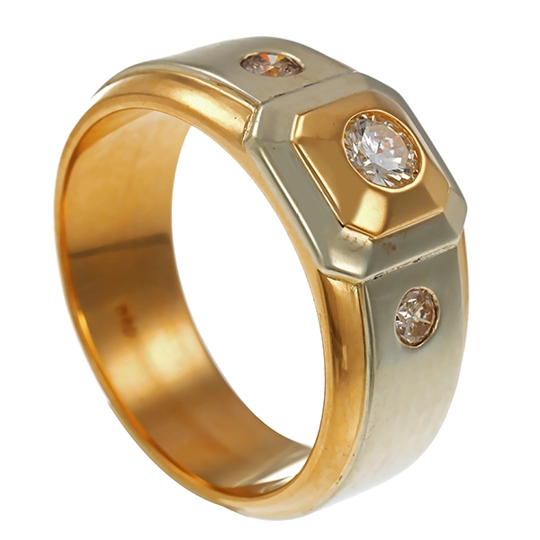 Herrenring, 18K, Gelb-/Weißgold, Brillanten