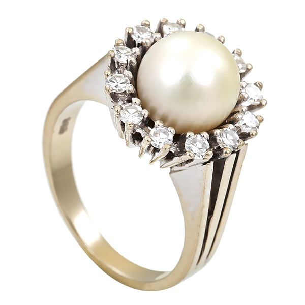 Ring, 14K, Weißgold, Perle, Brillanten