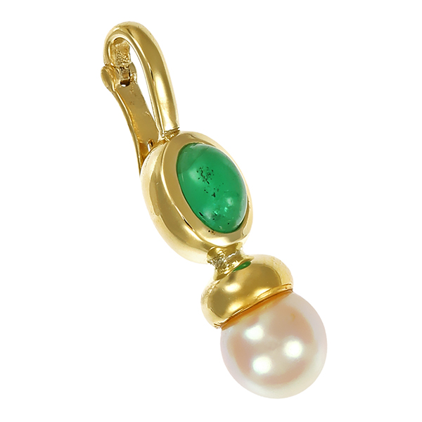 Anhänger, 14K, Gelbgold, Smaragd, Perle