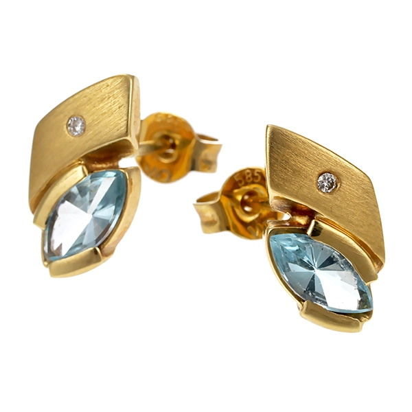 Ohrstecker, 14K, Gelbgold, Topas blau, Brillant