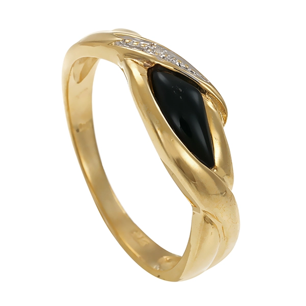Ring, 9K, Gelb-/Weißgold, Onyx, Diamant