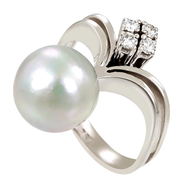 Ring, 18K, Weißgold, Perle, Brillanten