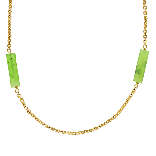 Collier, 14K, Gelbgold, Nephrit