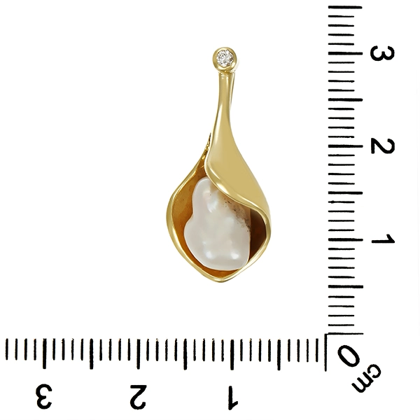 Anhänger, 14K, Gelbgold, Perle, Brillant