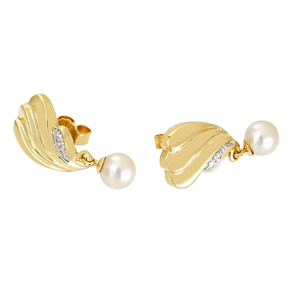 Steckhänger, 14K, Gelbgold, Perlen, Diamanten