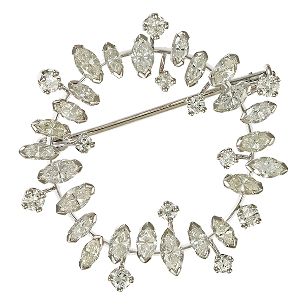 Brosche, 18K, Weißgold, Brillanten, Diamanten