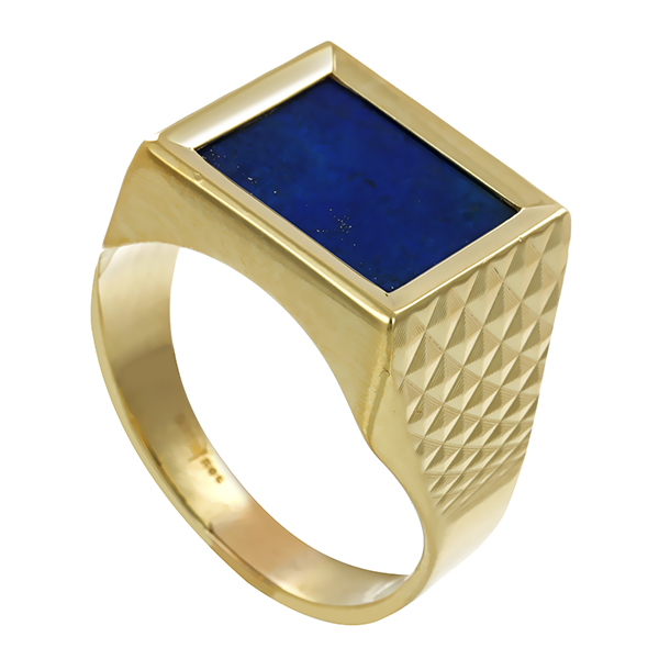 Herrenring, 14K, Gelbgold, Lapis