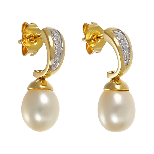 Steckhänger, 14K, Gelbgold, Perlen, Diamanten