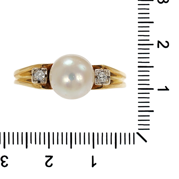 Ring, 14K, Gelbgold, Diamant, Perle