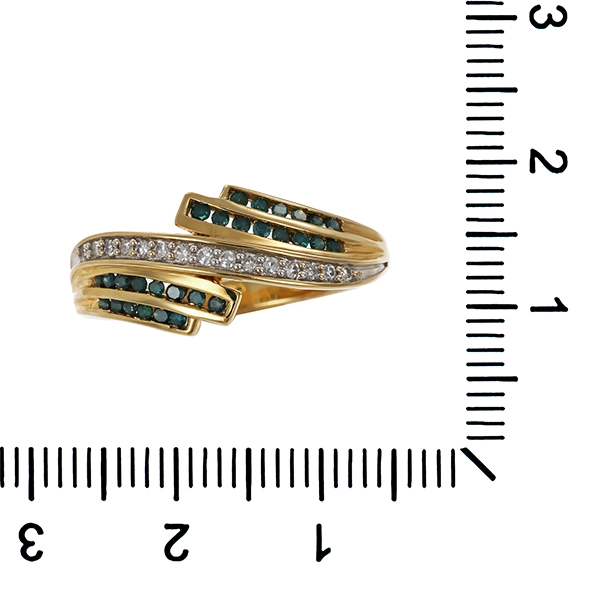 Ring, 9K, Gelb-/Weißgold, Diamanten