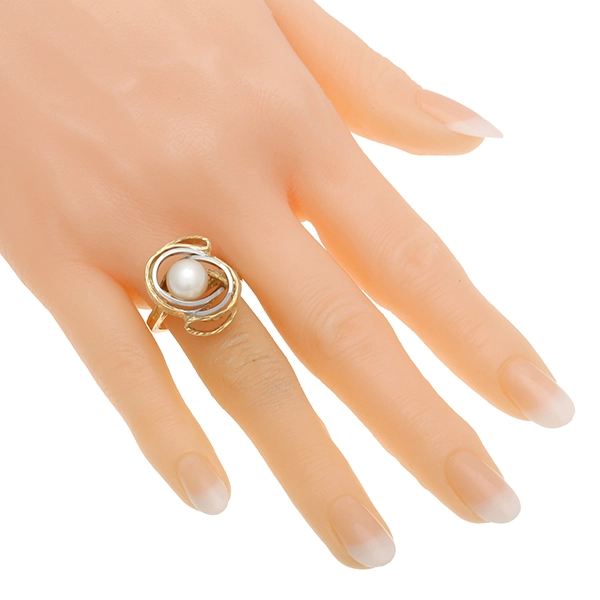 Ring, 18K, Gelb-/Weißgold, Perle