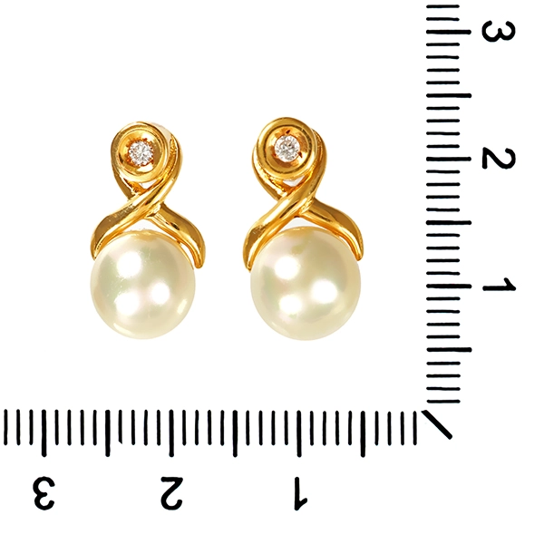 Ohrstecker, 18K, Gelbgold, Perle, Brillant
