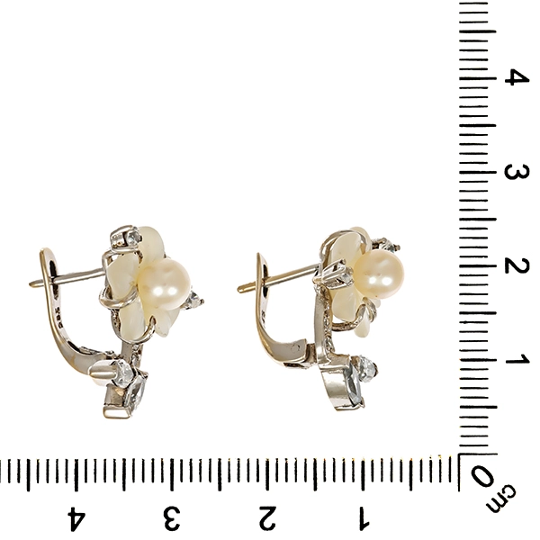 Ohrringe, 14K, Weißgold, Perlmutt, Zirkonia