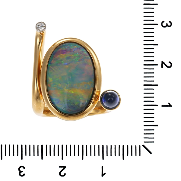 Ring, 18K, Gelbgold, Opal, Saphir, Brillant