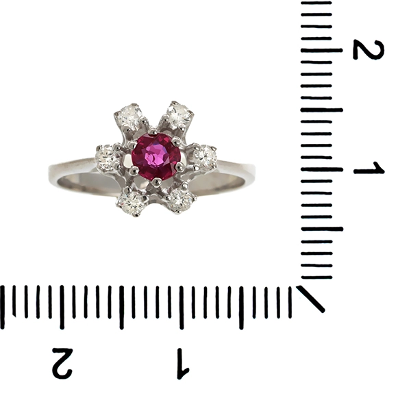 Ring, 14K, Weißgold, Rubin, Brillanten