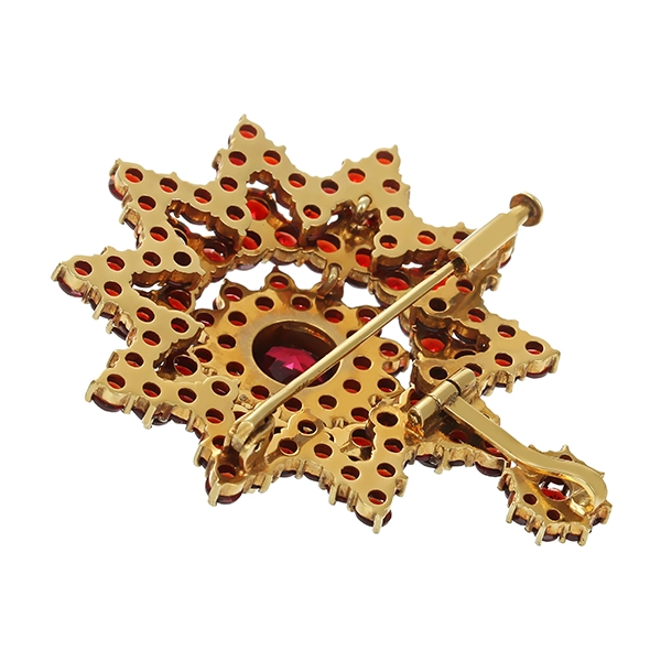 Anhänger, 14K, Gelbgold, Granat, broschiert