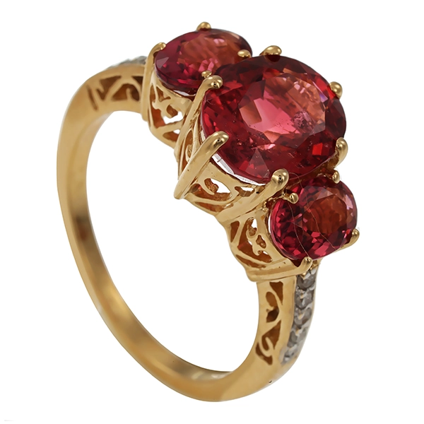 Ring, 14k, Gelbgold, Turmalin, Diamanten