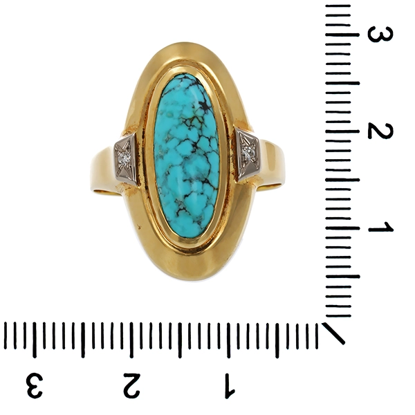 Ring, 14K, Gelbgold, Türkis, Diamant