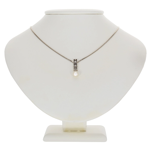 Collier, 14K, Weißgold, Perle , Diamanten