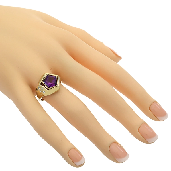 Ring, 14K, Gelbgold, Amethyst, Brillanten