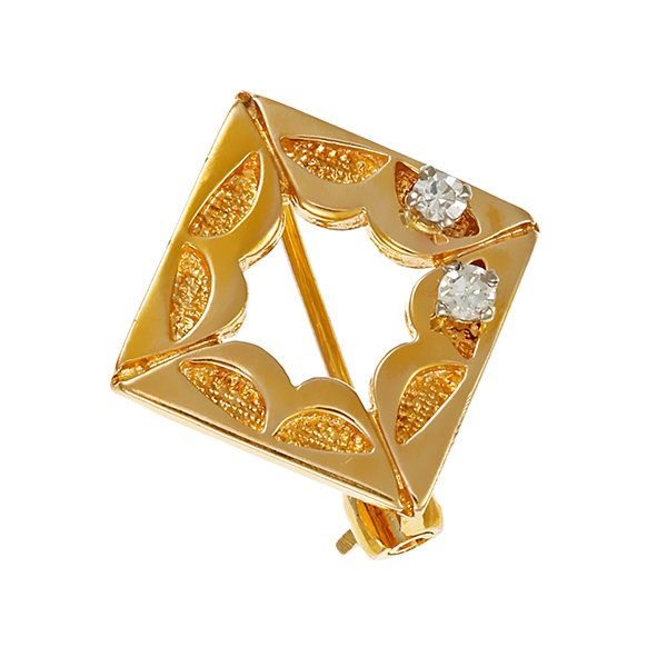 Brosche, 9K, Gelbgold, Diamanten