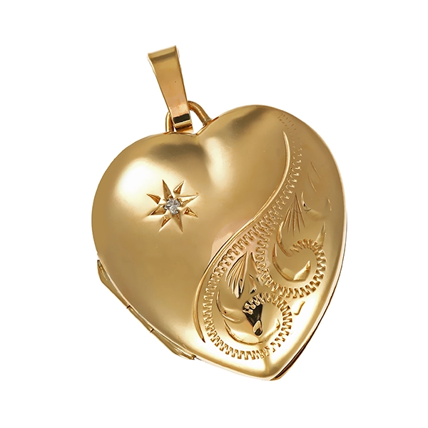 Anhänger, 9K, Gelbgold, Diamant, Medaillon, Herz