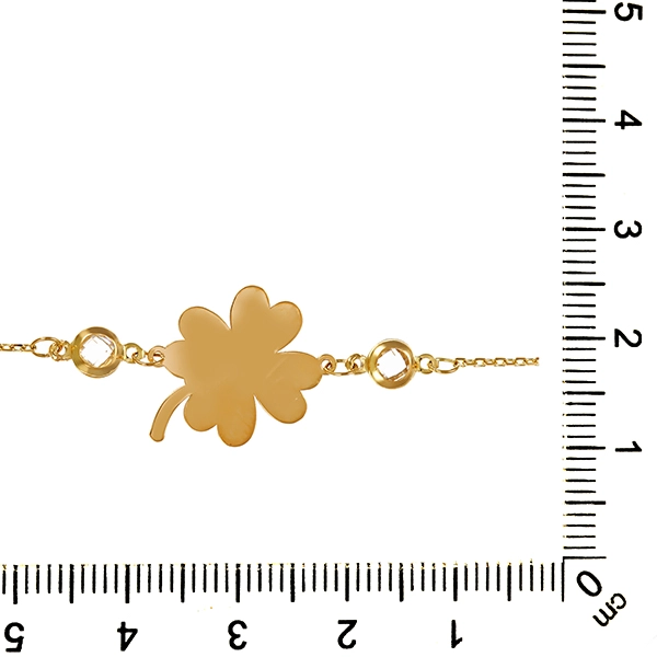 Armband, 18K, Gelbgold, Zirkonia, Kleeblatt