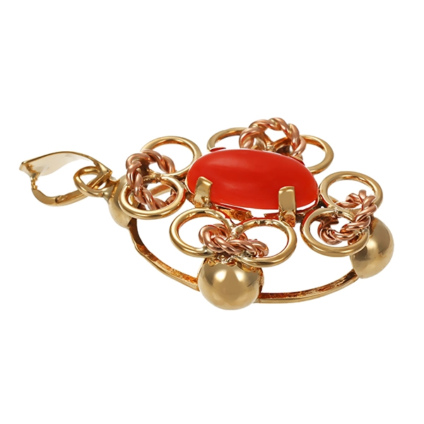 Anhänger, 14K, Gelb-/Rotgold , Koralle