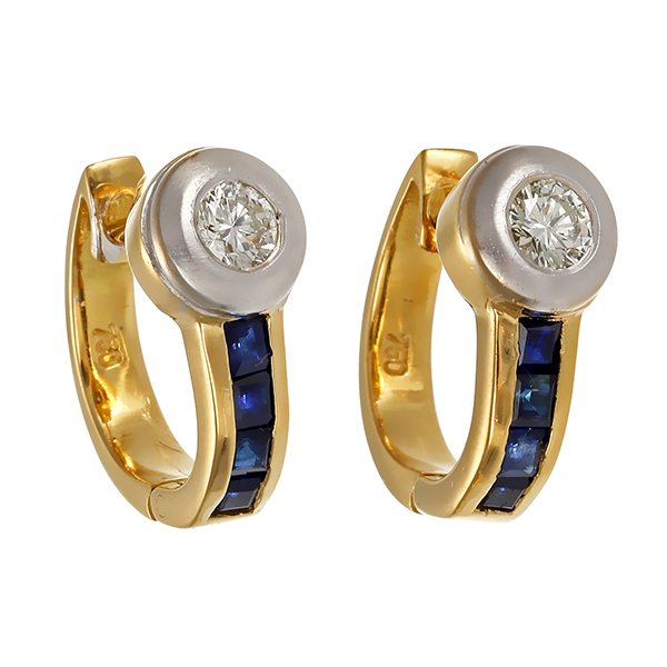 Creolen, 18K, Gelb-/Weißgold, Brillanten, Saphire