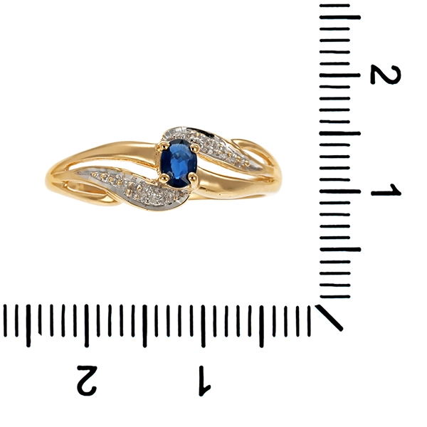 Ring, 14K, Gelb-/Weißgold, Saphir, Diamanten
