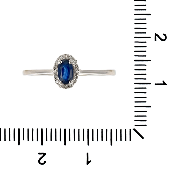 Ring, 9K, Weißgold, Saphir, Diamanten