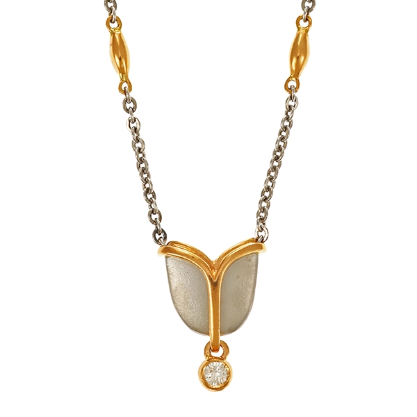 Collier, 950 Platin, Gelbgold, Brillant