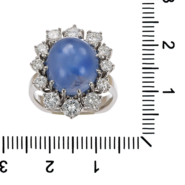 Ring, 18K, Weißgold, Sternsaphir, Brillanten