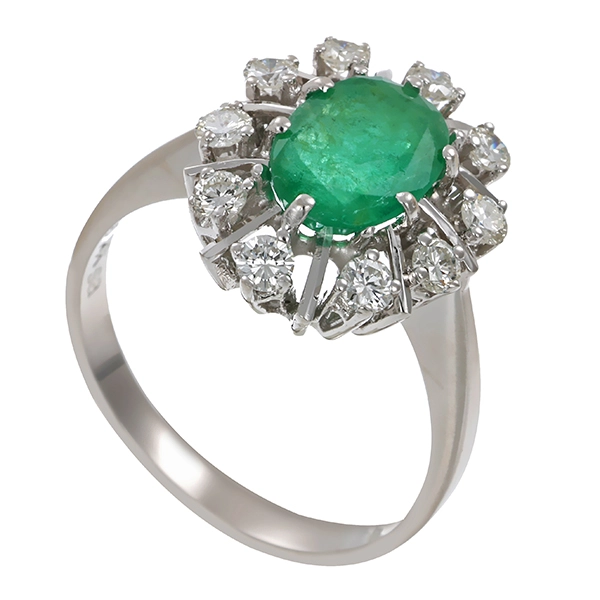 Ring, 18K, Weißgold, Samaragd, Brillanten 0,45 ct