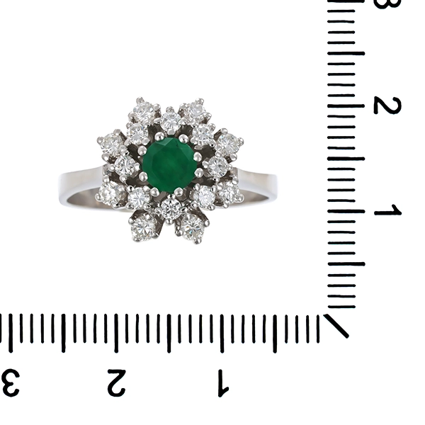 Ring, 14K, Weißgold, Smaragd, Brillanten 0,48 ct