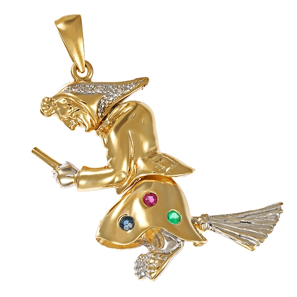 Anhänger, 14K, Gelb-/Weißgold, Saphir, Smaragd, Rubin