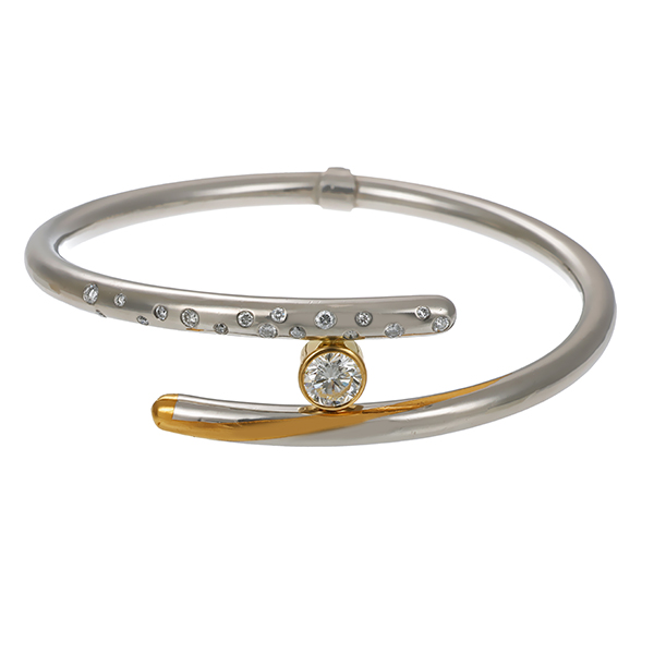 Armreif, 950 Platin/Gelbgold, Brillanten