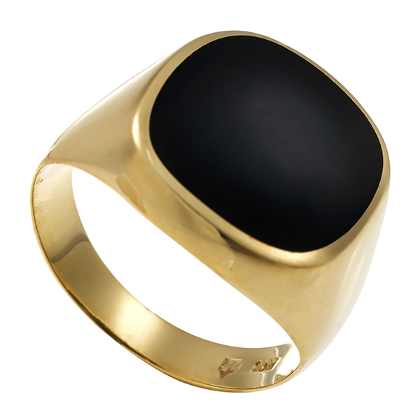 Herrenring, 14K, Gelbgold, Onyx