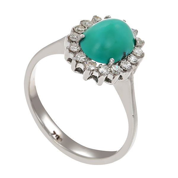 Ring, 18K, Weißgold, Türkis, Diamant 0,16 ct