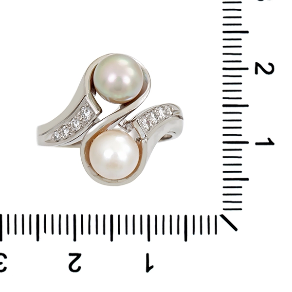 Ring, 14K, Weißgold, Perlen, Brillanten
