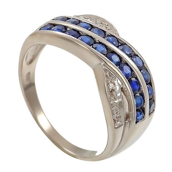 Ring, 14K, Weißgold, Diamanten, Saphire