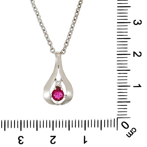 Collier, 14K, Weißgold, Rubin, Diamant