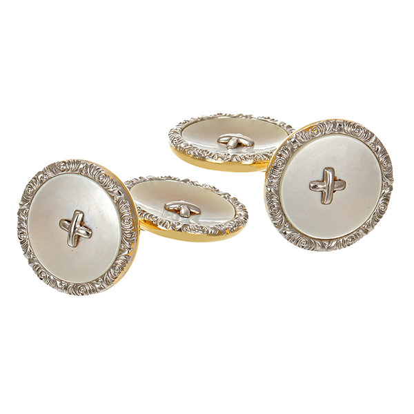 Manschettenknöpfe, 14K, Gelb-/Weißgold, Perlmutt 